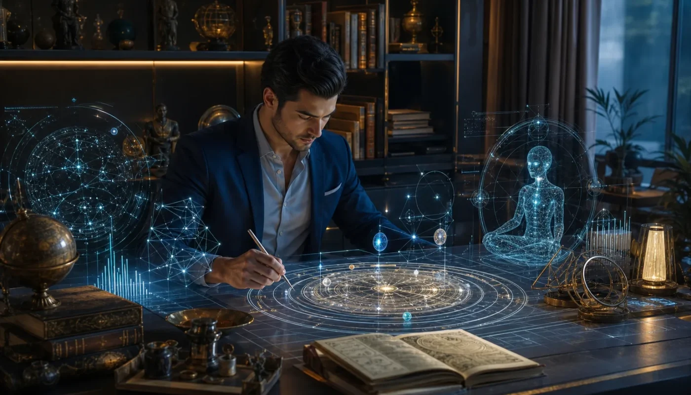 Astres et technologie illustrant thème astral avec intelligence artificielle