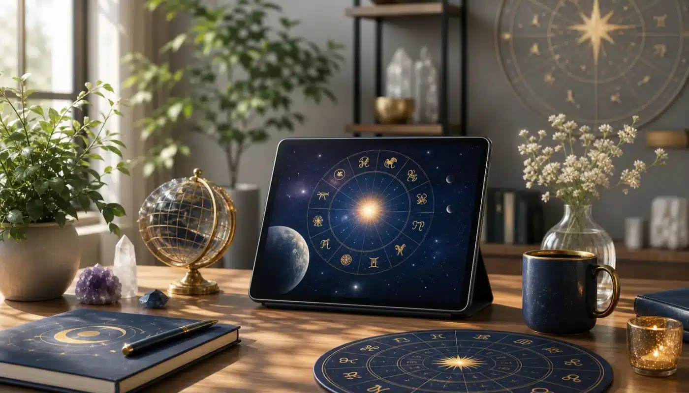 Calendrier hebdomadaire avec symboles astrologiques et prévisions