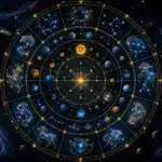 Carte du thème astral avec signes zodiacaux et constellations
