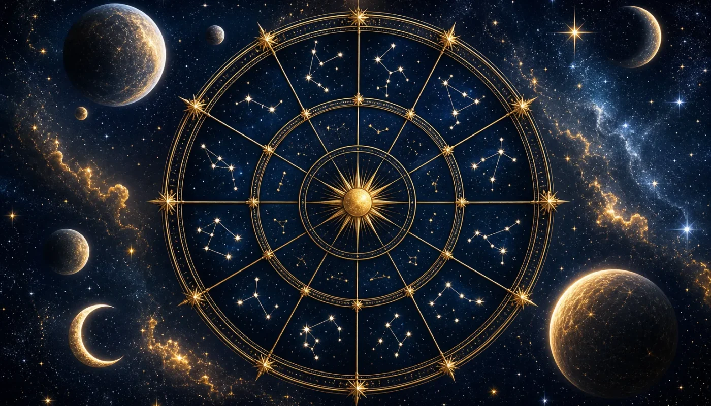 Carte du zodiaque avec symboles astrologiques et constellations