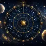 Carte du zodiaque avec symboles astrologiques et constellations