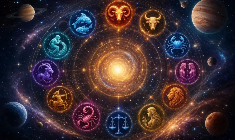 Horoscope du jour avec symboles astrologiques et signes zodiacaux