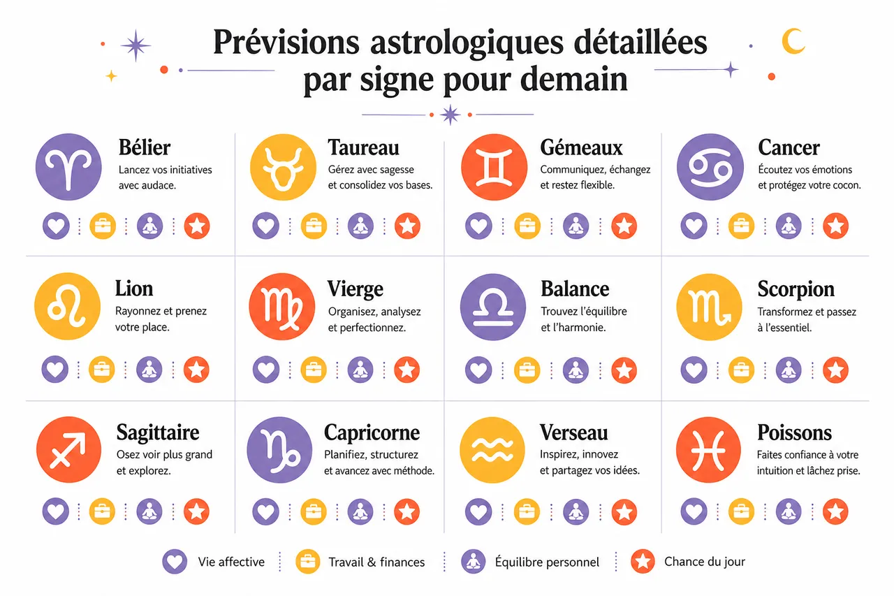 Préparez-vous pour demain grâce à votre horoscope personnalisé , Prévisions astrologiques détaillées par signe pour demain