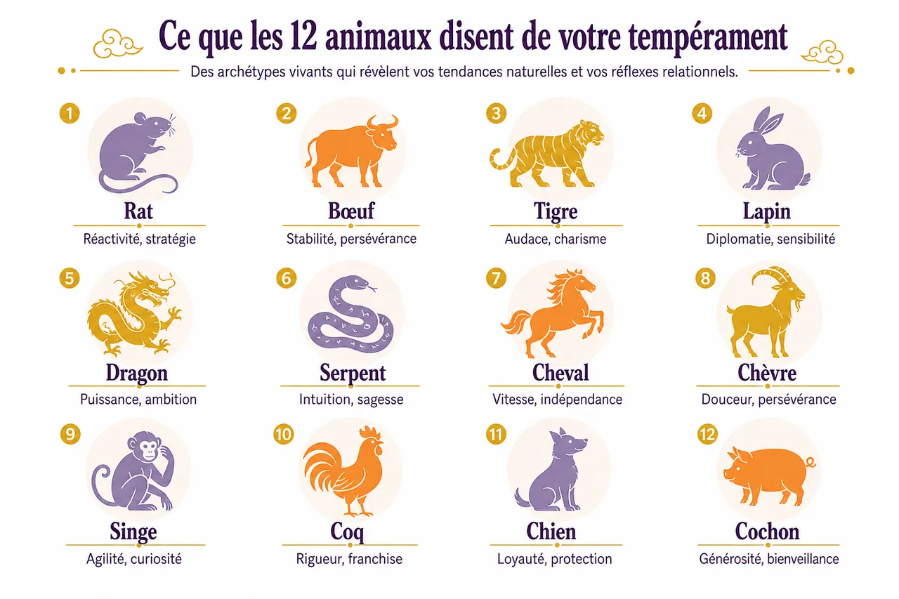 Astrologie chinoise: 5 clés pour comprendre votre signe et votre destin , Ce que les 12 animaux disent de votre tempérament