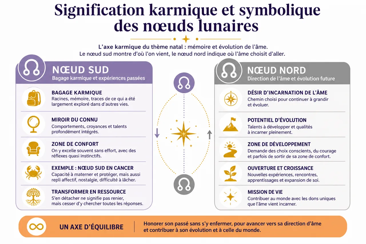 Nœud nord et nœud sud: comprendre leur rôle dans votre mission de vie , Signification karmique et symbolique des nœuds lunaires