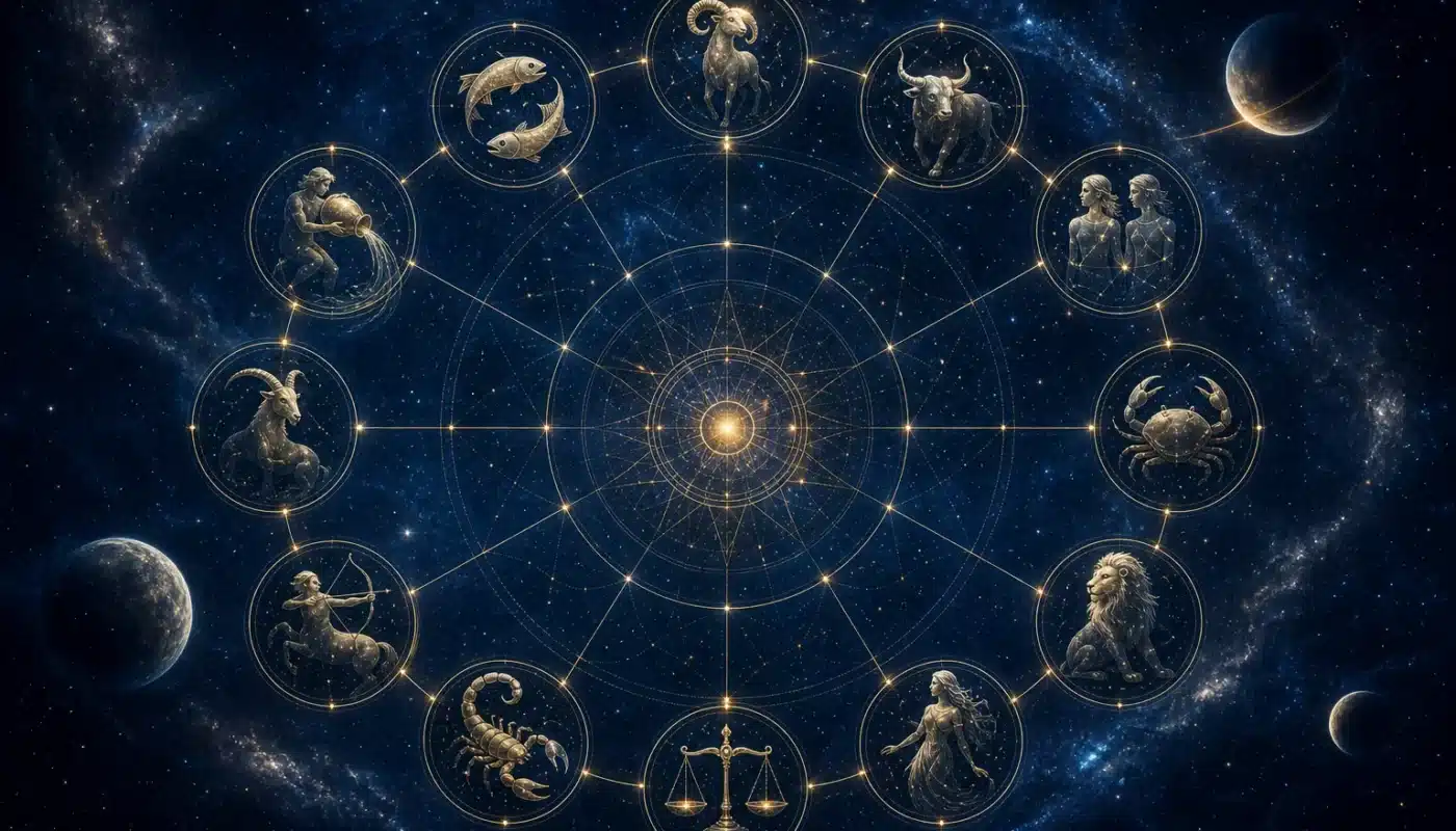 Signes du zodiaque avec symboles astrologiques et énergie mystérieuse