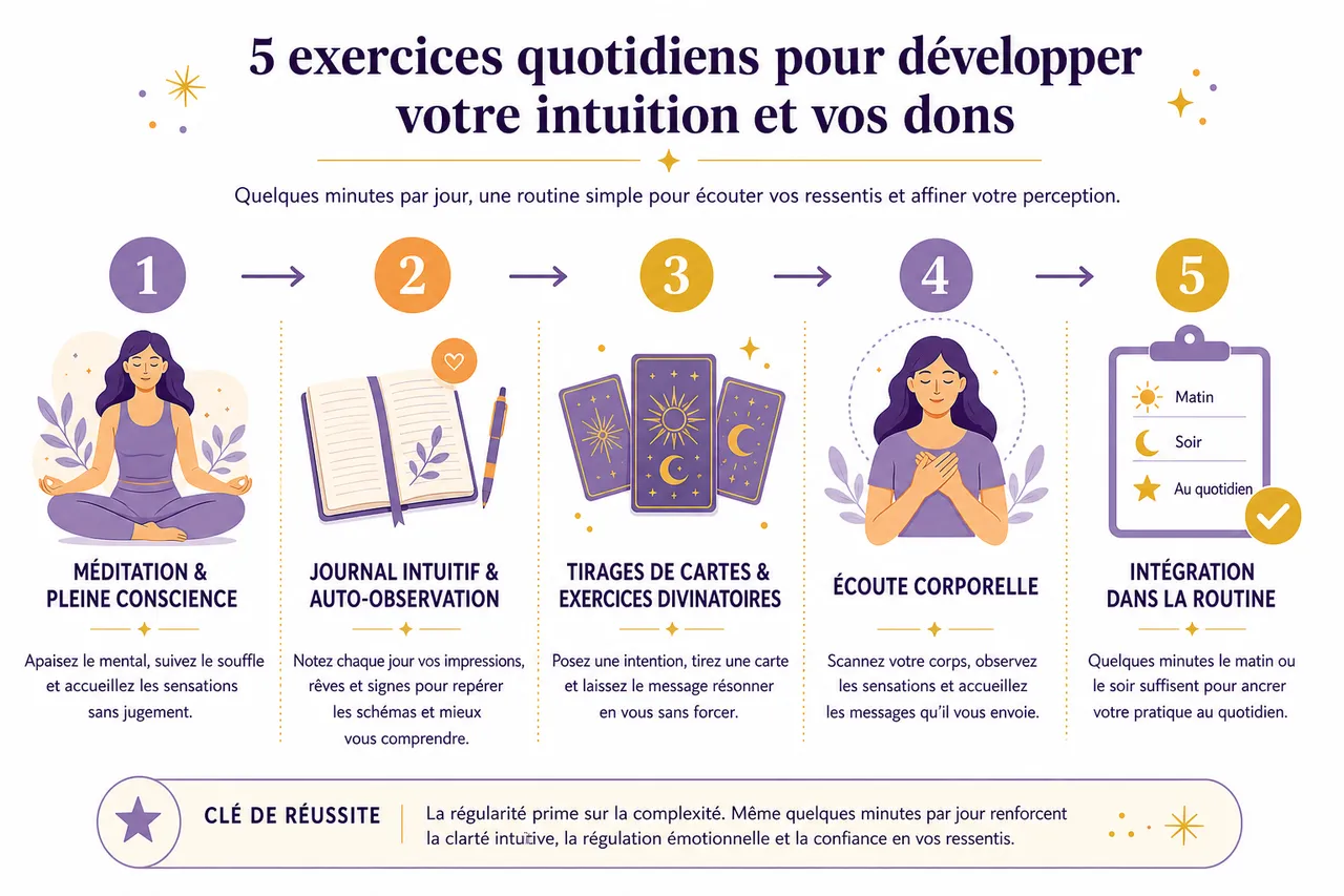Développer votre intuition et découvrir vos dons de voyance au quotidien , Exercices pratiques pour développer son intuition et ses dons