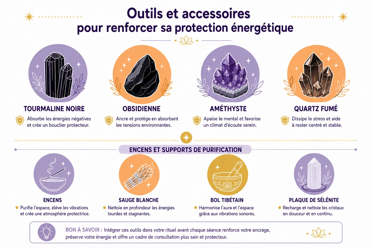 Rituels simples pour se protéger énergétiquement avant une séance de voyance , Outils et accessoires pour renforcer sa protection énergétique