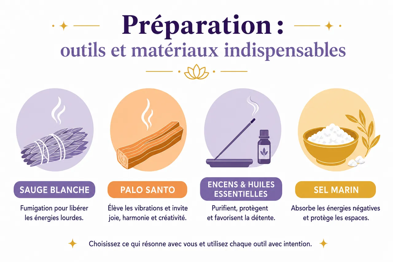 Nettoyage énergétique de la maison: 5 rituels pour purifier les énergies , Préparation: outils et matériaux indispensables