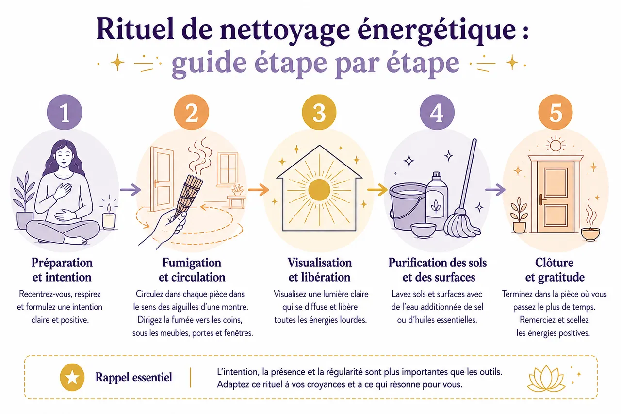 Nettoyage énergétique de la maison: 5 rituels pour purifier les énergies , Rituel de nettoyage énergétique: guide étape par étape