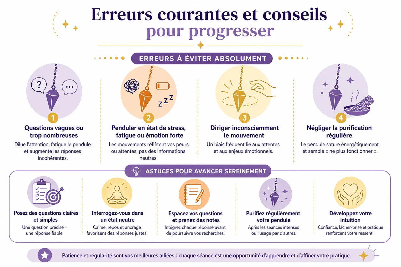 Utiliser un pendule divinatoire: guide étape par étape pour éviter les erreurs , Erreurs courantes et conseils pour progresser